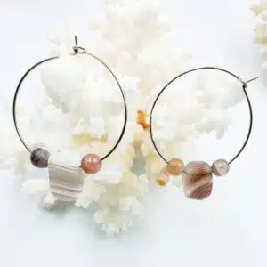 AGATE GRISE DU BOTSWANA - Paire de créole de 3,5 cm en Acier inoxydable