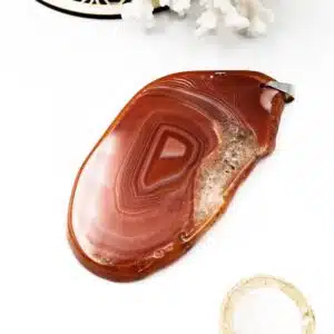 AGATE DU BOTSWANA rubanée orange - Belle plaque montée en Pendentif