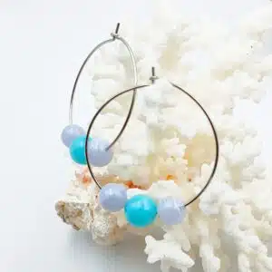 AMAZONITE / APATITE BLEUE - Création de Boucle d'Oreilles en acier inoxydable - Forme créole 3.5 cm