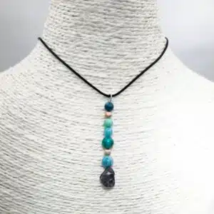 CALME et EXPERSSION - Pendentif Création avec mix de perles Amazonite, Cordiérite, Turquoise Pérou