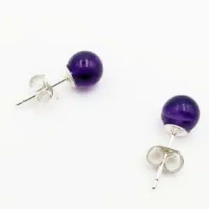 AMETHYSTE - Boucle D'oreille Perle De 6mm Montée Sur Argent