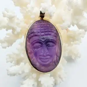 AMETHYSTE Brésil - Pendentif en Argent gravé avec tète de Bouddha
