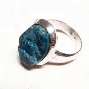 APATITE BLEUE brute - Cabochon ovale monté en Bague en Argent 925 - Bague réglable