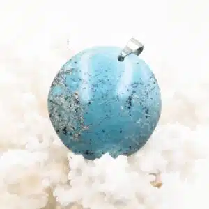 ARAGONITE bleue - Pendentif percé de forme ronde de 3.5 cm