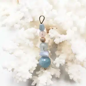 EXPRESSION et CALME - Pendentif Création avec mix de perles d'Aigue marine, Morganite, Calcédoine bleue