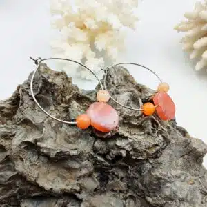 CORNALINE / AGATE DU BOTSWANA orange - Paire de créole de 3,5 cm en Acier inoxydable