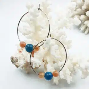 CORNALINE / APATITE BLEUE - Paire de créole de 3,5 cm en Acier inoxydable