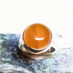 CORNALINE - Cabochon rond monté sur Bague en argent 925/1000 - Bague réglable