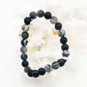 CREATION AGATE DU BOTSWANA grise mat-  Bracelet "Ancrage, Stabilité et Protection" - perles de diamètre 8 mm