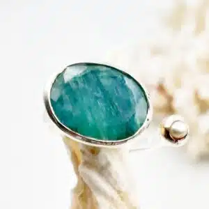 EMERAUDE et PERLE - Bague en Argent 925 réglable