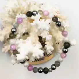 CALME, FEMINITE, SOMMEIL et EQUILIBRE - Bracelet Création avec perles de 6 mm et mix perles Hématite, Kunzite, Labradorite, Pierre de lune