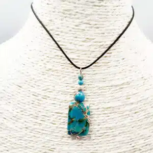 EXPRESSION et ECHANGE  - Pendentif creation avec mix perles Jaspe paysage teinté bleu turquoise