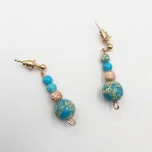 EXPRESSION et ECHANGE  - Boucles d'oreilles Création avec mix perles Jaspe paysage teinté bleu turquoise