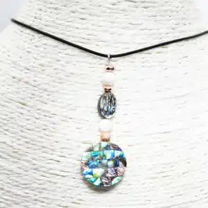 HARMONIE, PURETE - Pendentif Création avec mix perles  Abalone, Nacre, Hématite teintée or rose