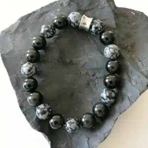 PROTECTION - Bracelet Création en perles de 10 mm avec mix perles en Obsidienne oeil céleste et obsidienne neige