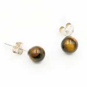 ŒIL DE TIGRE - Boucle D'oreille Perle De 6mm Montée Sur Argent