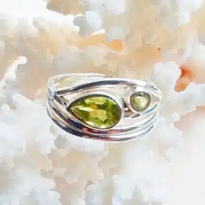 PERIDOT - Bague en Argent 925/1000 Taille 58 avec 2 pierres facettées
