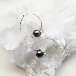 PERLE DE TAHITI et Amétrine - Perles de 9 mm montée sur des Boucles d'oreilles type créole en Argent