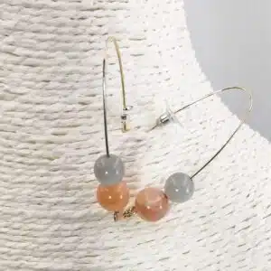 PIERRE DE LUNE grise et Orange - Création De Boucle D'Oreilles Type Pendants
