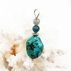 LACHER PRISE  Création d'un pendentif avec mix  perles de Turquoise tibet, Apatite bleue, Labradorite