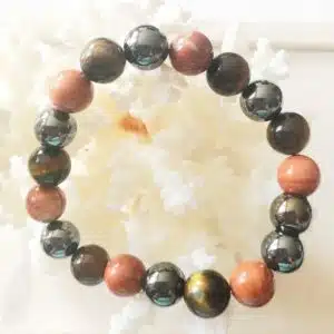 COURAGE et ENERGIE - Bracelet Création en perles de 10 mm avec mix en perles de Oeil de fer