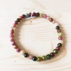 TOURMALINE VERDALITE et RUBELLITE - bracelet perles de 4 mm de diamètre