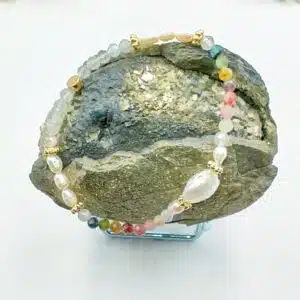 AMOUR DE SOI - Bracelet en perles facettées de 3 mm avec mix perles Tourmaline de couleur, Labradorite, perle culture