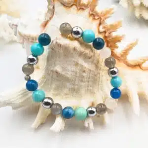 LACHER PRISE, CALME et ESPOIR - Bracelet  création- Perles De 8mm avec mix perles Apatite, Amazonite, Hématite, Labradorite, Pierre de lune