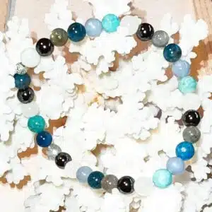 CALME, EXPRESSION, ESPOIR EQUILIBRE - Bracelet création en perles de 6 mm avec mix Apatite, Angélite, Amazonite, Hématite, Labradorite, Pierre de lune