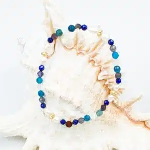LACHER PRISE et EXPRESSION - Création d'un bracelet avec mix  perles facettées de 4 mm en Lapis Lazuli, Apatite bleue, Iolite, perles culture