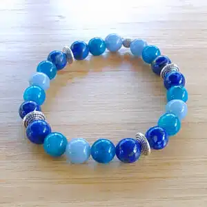 EXPRESSION et LACHER PRISE en perle de 8 mm avec mix de perles en Apatite bleue, Angélite, Lapis Lazuli
