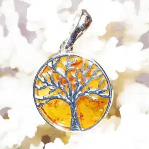 AMBRE Cognac - Très joli pendentif "Arbre de vie" en argent 925/1000