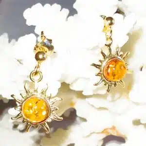 AMBRE DORE - Très jolie paire de boucle d'oreille "soleil" en argent dorée or fin