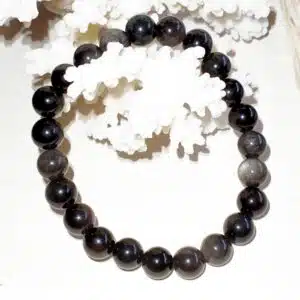 OBSIDIENNE ARGENT - bracelet perles de diamètre de 8mm