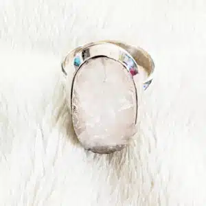 QUARTZ ROSE - Cabochon Brut Ovale Monté Sur Une Bague Argent 925/1000