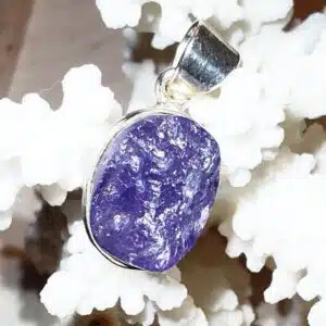 TANZANITE - Très beau Cabochon ovale brut monté sur pendentif serti Argent 925/1000