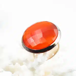 RESERVE - CORNALINE - Magnifique cabochon de taille ronde facettée monté sur bague en Argent 925/1000 – Bague réglable