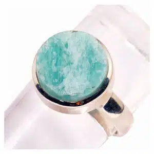 AMAZONITE brute - Joli cabochon rond montée sur bague Argent 925/1000 - Bague réglable