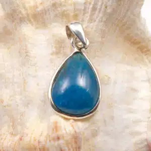 APATITE BLEUE - Cabochon Goutte monté en Pendentif en Argent 925/1000