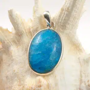 APATITE BLEUE - Cabochon ovale monté en Pendentif en Argent 925/1000