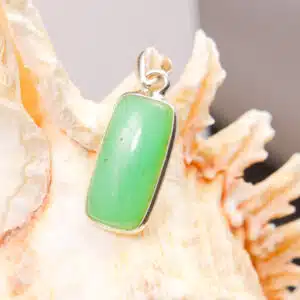 CHRYSOPRASE - Cabochon rectangulaire monté en Pendentif sur Argent 925/1000