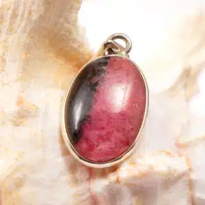 RHODONITE Rose et Noire - Cabochon ovale monté en Pendentif en Argent 925/1000