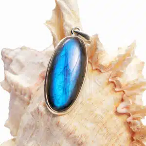 LABRADORITE bleue indigo - Très beau pendentif ovale monté sur Argent 925/1000