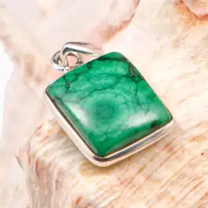 MALACHITE - Cabochon rectangulaire monté en Pendentif sur Argent 925/1000