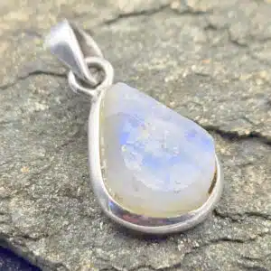 PIERRE DE LUNE blanche - Cabochon brut ovale monté en Pendentif Argent 925/1000