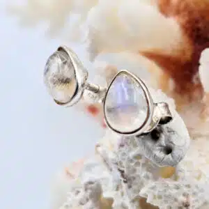 PIERRE DE LUNE blanche - Cabochon poire monté en Boucle d'oreilles sur Argent 925/1000