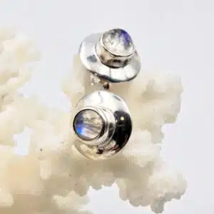 PIERRE DE LUNE blanche - Cabochon rond monté en Boucle d'oreilles sur Argent 925/1000