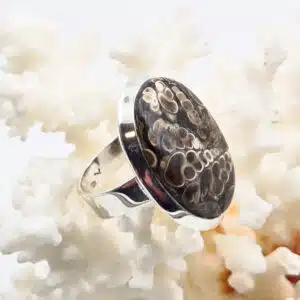 AGATE TURITELLE - Cabochon ovale monté sur bague réglable en Argent 925/1000