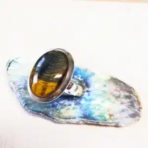 ŒIL DE TIGRE - FAUCON - Cabochon ovale monté sur Bague réglable en Argent 925/1000