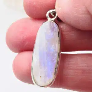 PIERRE DE LUNE blanche - Cabochon ovale brut monté en Pendentif Argent 925/1000